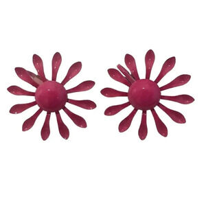 Vintage Pink Enamel Earrings Mod Retro Clip-On Unique Bold